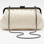 Kate Landry Vintage Pleated Satin Clutch Silver Chain Strap & Rhinestone Clasp Photo 0