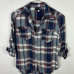 Kut From The Kloth  Plaid Button Up Shirt Womens XS Blue Roll Tab Sleeve Preppy Photo 0