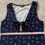Riley & James  | Navy Blue & Red Cherry Print Crop Top | Size Medium Photo 6