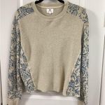 Sundry Cream and Blue Crew Neck Sweater with Paisley Sleeves Photo 0