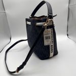 Michael Kors MK Signature Blue Bucket Bag Designer Logo Tote Gold Hardware Photo 7