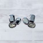Vintage Clip On Earrings Mirrored Grey and Muted Green Photo 9