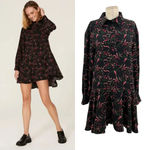 Peter Som Peter Som Collective Black Floral Shirtdress Long Sleeve Pink Print Size 10 Photo 1
