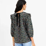 Loft  Blouse long sleeve Petite Garden Dobby Tie Back Ruffle top floral print bow Photo 1