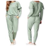 Matilda Jane Mint Green Long Sleeve Resting Day Pocket Knit Jumpsuit Sz.L Photo 2