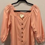 Anthropologie MAEVE Peach Alanis Linen Blend Boat Neck Button Up Shirt Photo 0