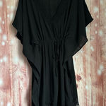 Cover 2 Cover Black V Neck Drawstring Waist Fringe Hem Swim Coverup Size M Size M Photo 0