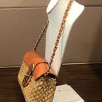 Michael Kors Vintage Rattan Leather Clutch Gold Turn Lock Chain & Leather Strap Photo 5