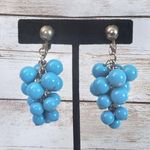 Vintage Clip On Earrings Bright Blue Balls Dangle Large Statement Photo 0
