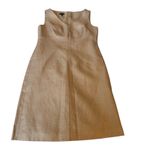 Talbots  Sleeveless V-Neck‎ Dress Size 4 Beige Gold Metallic Linen Blend Career Photo 2