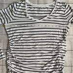 Motherhood  Maternity Black and White Striped Long Sleeve V-neck Tee Photo 2
