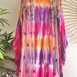 Fairycore pink Tie dye maxi kimono jacket cardigan with flounce wide sleeves with floral embroidery and a bohemian vibe Size M Photo 1