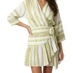 Devotion Twins Belted Mini Wrap Dress Brown Lime Green Off White Size Small Photo 0