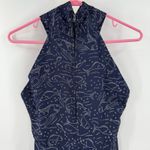 American Vintage Vintage Dress Size Small Fish Navy Blue Keyhole Wrap Neck Polyester Midi/Maxi Photo 4