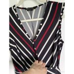 BCBGMAXAZRIA  Womens M Faux Wrap Fit & Flare Dress Sleeveless Azymetrical Striped Photo 3