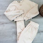 Cream Women's Ribbed Lounge Set Photo 0