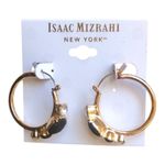 Isaac Mizrahi  NWT Gold Tone Clear Rhinestones Black Stones Hoop Earrings Photo 2