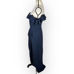 XScape  Off The Shoulder Ruffle Midi Gown Dress Women's 8 Navy Blue NWT Photo 3