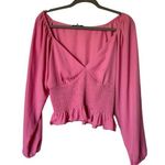 WAYF Target Pink Smocked Long Sleeve V Neck Crop Top Blouse large Photo 0