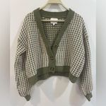 Pink Rose  Green and White Women's Sweater sz Large Photo 0