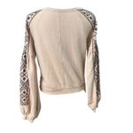 Free People  Embroidered Sleeve‎ V Neck Pullover Top Beige Bohemian Women's Photo 7