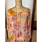 Tribal Jeans Women's 1X Floral Textured/Swiss Dot Blouse W/Frill Sleeve & Tassel Photo 3