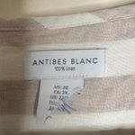 Antibes Blanc Linen Tunic Top Womens 2X Beige White Striped Roll Tab Sleeve Tan Size XXL Photo 6