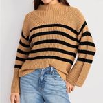 Old Navy  Slouchy Striped Mock Neck Bell Sleeve Sweater Tan Black Small Photo 0