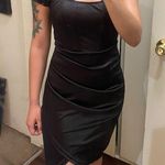 SheIn XS / Small Black Satin Corset Ruched Cap Sleeve Tulip Hem Mini Dress Photo 1