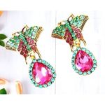 Butterfly Earrings Rhinestones Drop Dangle Crystal Accents Art Deco Festive New Purple Photo 2