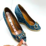 Gucci  CLASSIC BLUE DENIM MONOGRAM HORSEBIT ESPADRILLE WEDGES 37 Photo 6