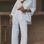 Madewell  NWT White Linen Harlow Wideleg Pants 8 Photo 0