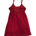 Babydoll Slip Top Women S VTG Red‎ Lace Chemise Silky Sheer Sleepwear Adjustable Red Photo 0