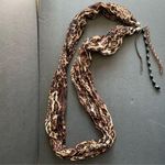 Vintage Animal Print Necklace Scarf Leopard Beaded Brown Photo 0