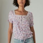 Lucky Brand 7W46342 Lilac Multi Floral Short Sleeve Peasant Top $69.50 EUC M Photo 8