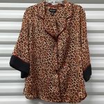 The Room Service Pajama Top Womens Medium Black Animal Print Sleepwear Button Front Photo 0