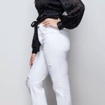 Good American  Good Boy White Distressed Straight Jeans Size 2/26 Photo 1