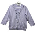 Alfred Dunner 3/4 Sleeve Cardigan Beaded Purple Sz Large Cottage Core Granny Photo 0