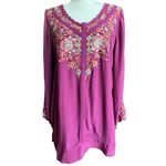 Soft Surroundings Pink Beaded Embroidered Boho Blouse Sz M Photo 4