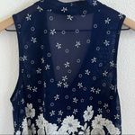 Ember Raised Painted Floral Navy Semi Sheer Secretary Tie Bow Top Blouse Shirt M Size M Photo 6