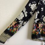 Johnny Was  Active Top Womens XS Black Floral Boho Tie Run Jog Workout Gym Train Photo 2