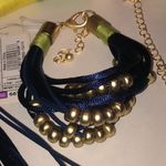 Elegant Gold Tone Beaded Blue Yellow Necklace and Bracelet Set Photo 2