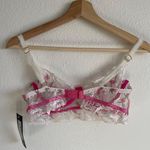 Nasty Gal White Pink Floral Embroidered Rose Appliqué Trim Underwire Mesh Bra Photo 2