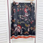 Loft Floral Satin Faux Wrap Scarf Skirt Grey Coral Medium Photo 8