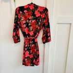 Body Touch Women's Red Floral Black Lace Silky Robe & Mini Slip Set Size Medium Photo 7
