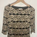 Eliza J golden floral scalloped lace mesh overlay shift cocktail dress size 10p Photo 2