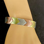 Vintage Designer Gideon Modernist Sterling Silver Cuff Tricolor Chevron Bracelet Gold Photo 0