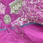 Sigrid Olsen  skirt linen floral applique gold thread flouted pink Size 6 Photo 4