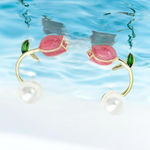 Stunning One Pair of Gold Plated Elegant Pink Rose‎ White Bead Ear Stud Earrings Photo 7
