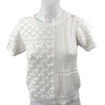 Heartloom  Women's White Eyelet Crochet Knit Crewneck Short Sleeve Sweater Top M Photo 0